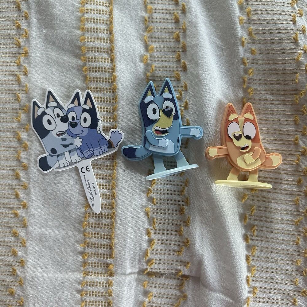 DecoSet Bluey Dance Mode Cake Toppers 3 Piece Cake Decoration Bingo Muffin Socks